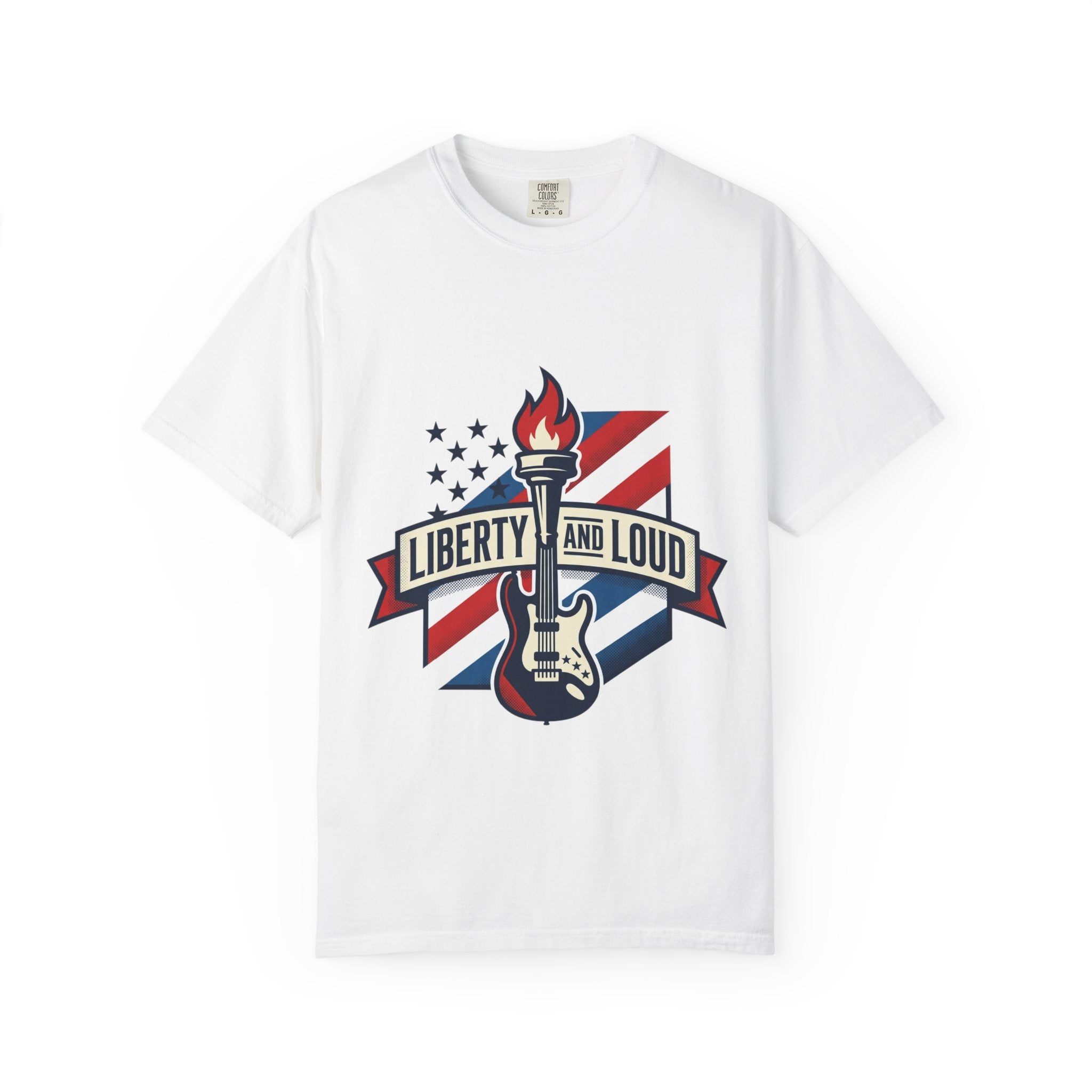 Liberty and Loud Guitar T-Shirt — Patriotic Rock Music Tee